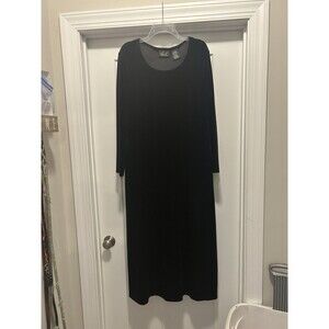 Vintage Kathie Lee Black Long Sleeve Scoop Neck velvet maxi dress modest Large